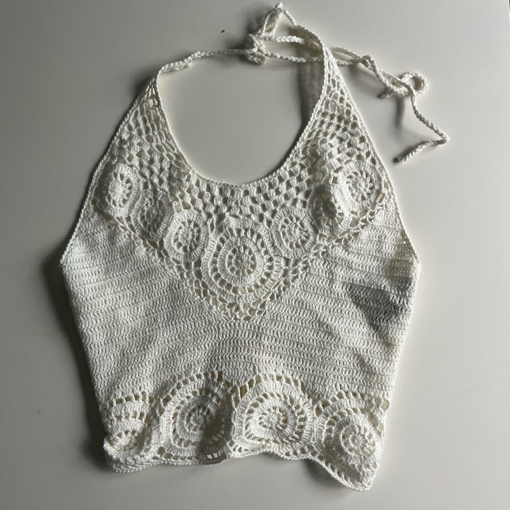 Elegant White Crochet Halter Top